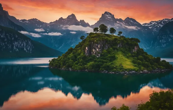 Picture landscape, nature, mountains, lake, island