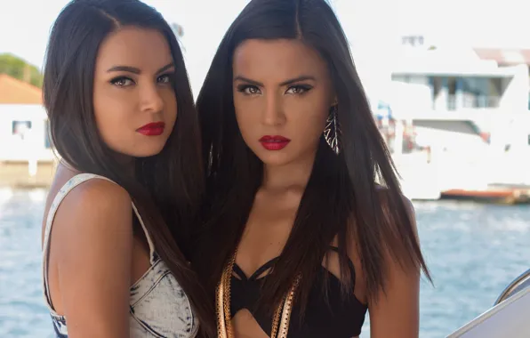 Two, model, sisters, brunette, Shannon Baker, Shauna Baker
