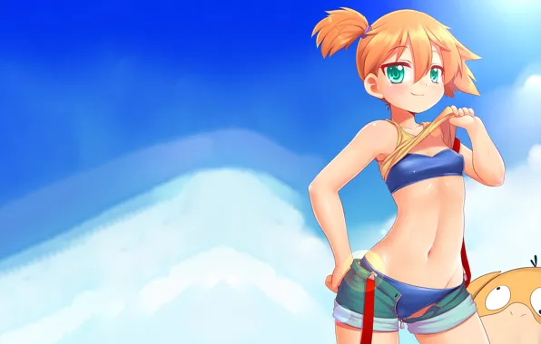 Picture girl, sexy, Cameltoe, misty, shorts, boobs, anime, beautiful