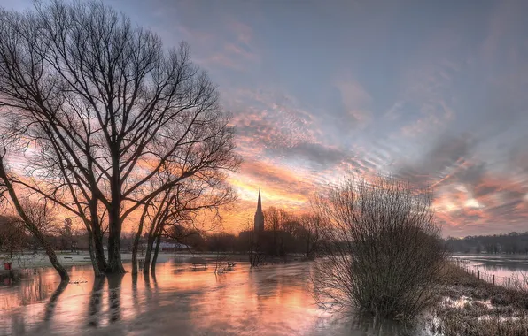 Picture Cathedral, water, Wiltshire, Salisbury, floods