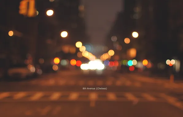 Picture lights, night, Manhattan, blur, bokeh, Chelsea, New-York