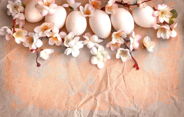 Picture flowers, branches, paper, holiday, eggs, spring, Easter, vintage