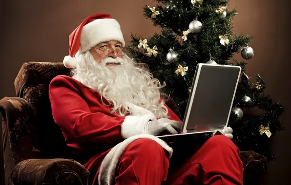 Decoration, balls, tree, chair, laptop, tree, christmas, bows