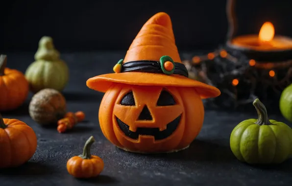 Picture smile, hat, pumpkin, Halloween