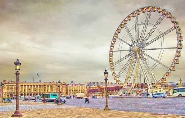 France, Paris, area, lights, Ferris wheel, Palace