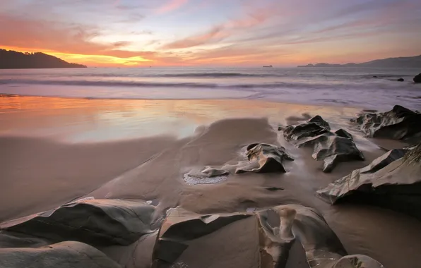 Sand, sea, water, stones, the ocean, shore, coast, stone