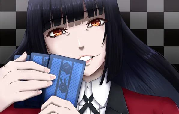 Girl, anime, red eyes, face, japanese, bishojo, seifuku, Kakegurui