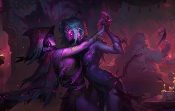 Girls, League of Legends, purple, Evelynn, game art, Legends of Runeterra, Kudos Productions, Vora