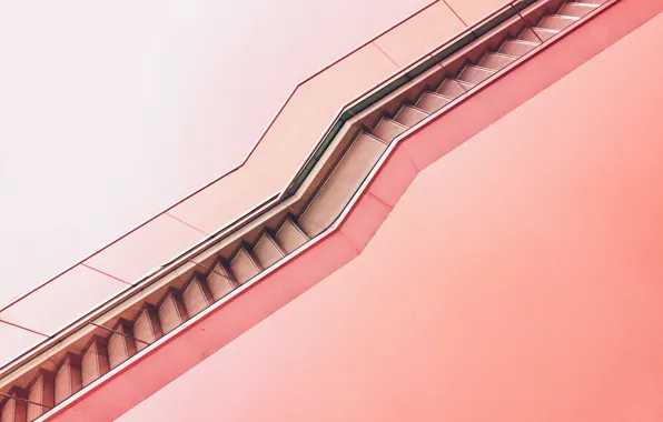 The way, pink, the stairs, pink background, escalator