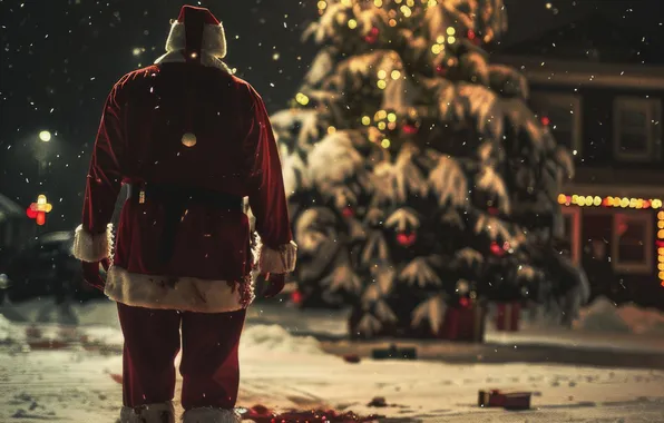 Picture Night, Snow, Christmas, Blood, New year, Tree, Santa Claus, Digital art