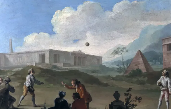 People, picture, pyramid, genre, Charles Joseph Flipart, Ball games