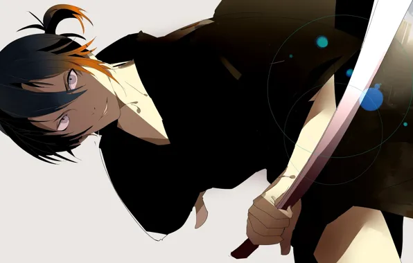 Lights, katana, blade, guy, kimono, grin, bangs, A Homeless God