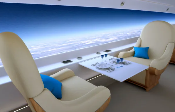 Picture clouds, style, table, height, chair, panorama, flight, the plane