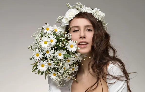 Look, girl, bouquet, wreath, Alisa