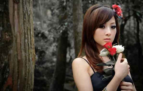 Picture girl, flowers, face, photo, hands, Asian, mikako zhang kaijie