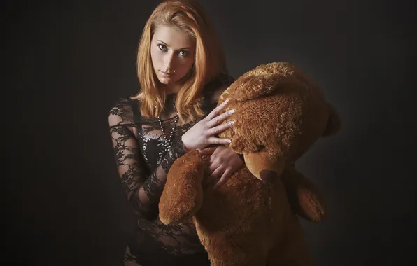 Picture look, girl, background, piercing, bear, plush