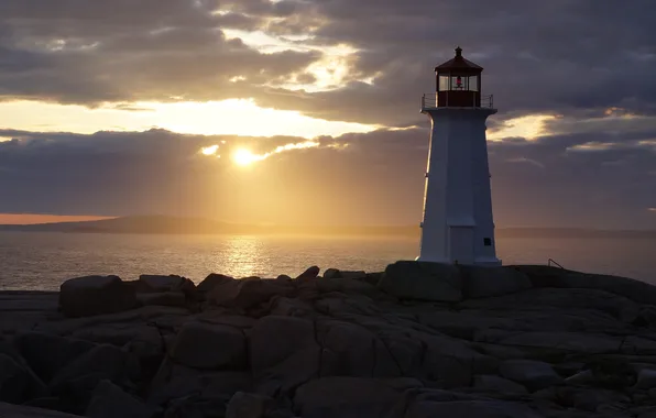 Sea, landscape, lighthouse, Nova Scotia, Peggy's Cove