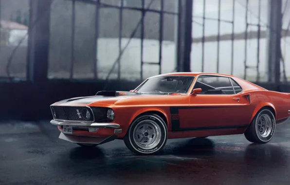 Machine, auto, orange, rendering, Mustang, Ford, 1969, Ford Mustang