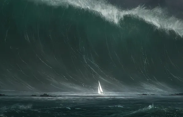 Sea, storm, wave, ship, sail