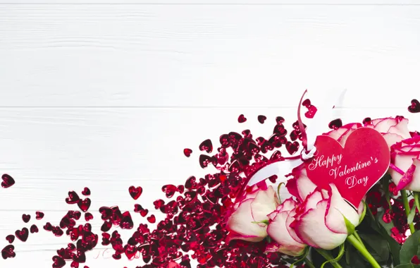 Bouquet, Sequins, Roses, Holiday, Postcard, Heart, Valentine's day