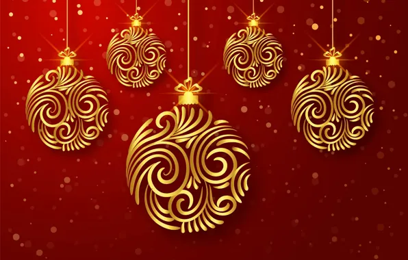 Gold, balls, New Year, Christmas, golden, happy, Christmas, balls