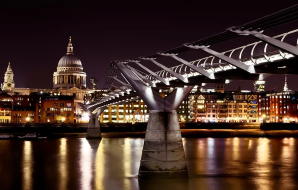 Night, England, London, night, London, England, millennium bridge, thames