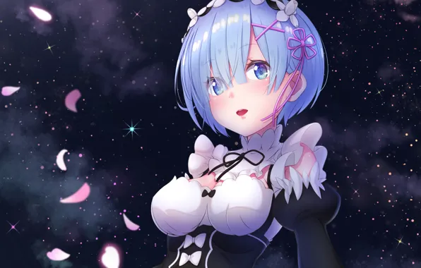 Girl, night, bow, starry sky, From scratch, REM, Re Zero Kara Hajime Chip Isek Or …