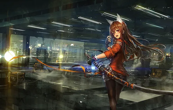 Picture girl, sword, lights
