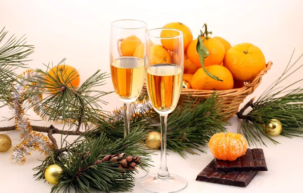 Picture glass, new year, food, champagne