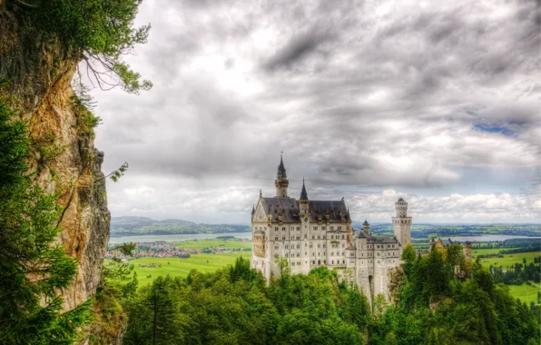 Picture forest, Germany, valley, Castle, Bayern, Neuschwanstein, South West