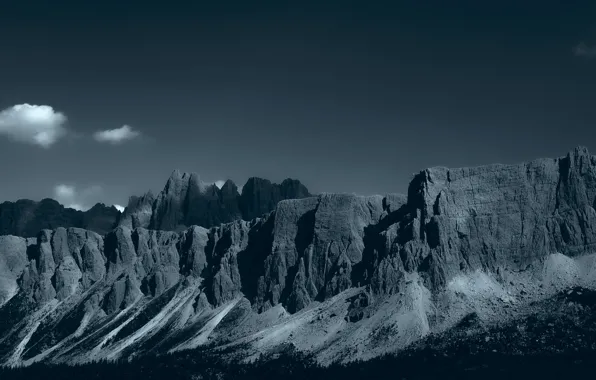 Clouds, mountains, stones, rocks, grey background, monochrome, relief