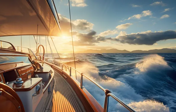 Sea, wave, yacht, boat, swimming, craft, AI art, neural network