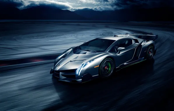 Movement, speed, Lamborghini, front, Veneno