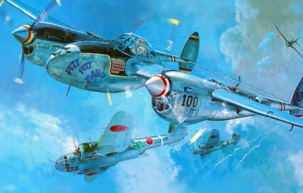 Figure, art, Lightning, Lockheed, UNITED STATES AIR FORCE, P-38, American heavy fighter, reconnaissance aircraft