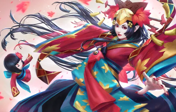 Girl, doll, dress, art, momiji, onmyoji