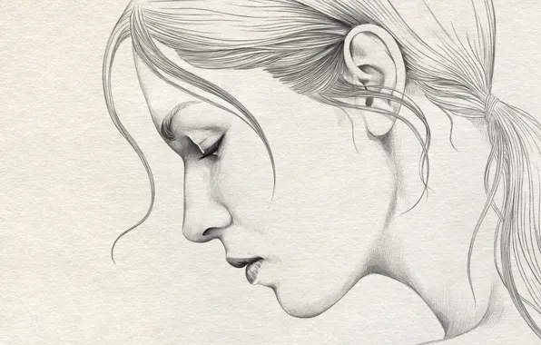 Girl, paper, figure, portrait, profile, pencil, painting, art