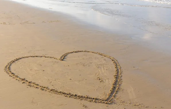 Sand, sea, wave, beach, summer, love, heart, summer