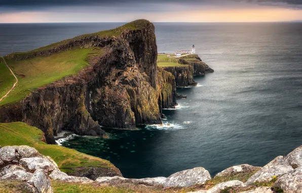 Sea, rocks, coast, lighthouse