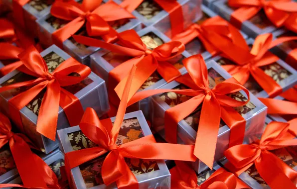 Holiday, new year, gifts, bows, new year, surprise, red ribbons, blue box