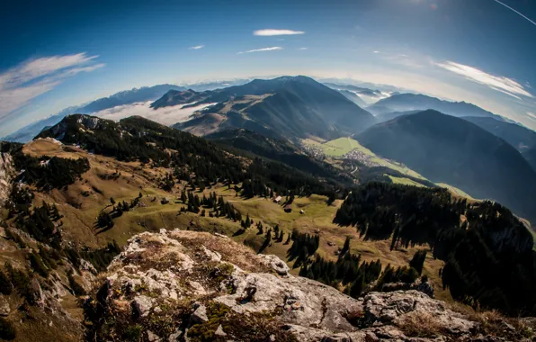 Picture the sky, trees, mountains, Nature