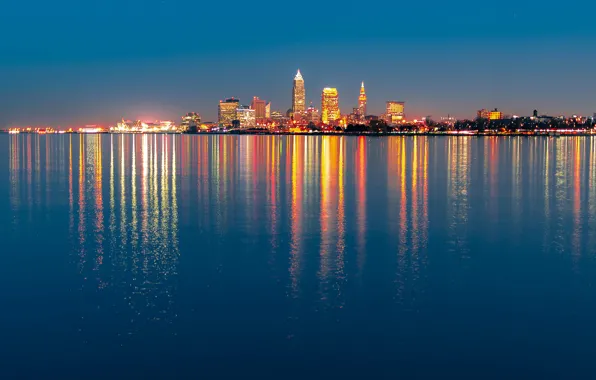 Landscape, night, lights, river, home, lights, USA, promenade