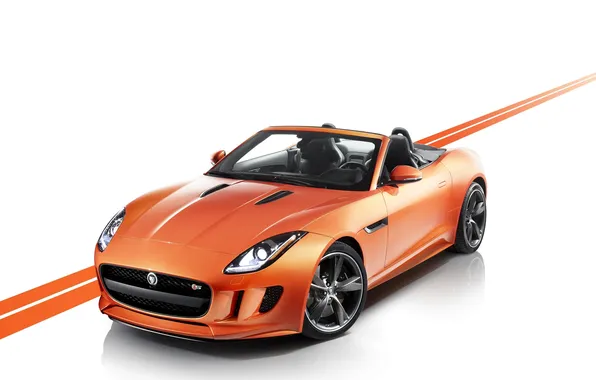 Orange, Jaguar, Convertible, Coupe, The front, F-type