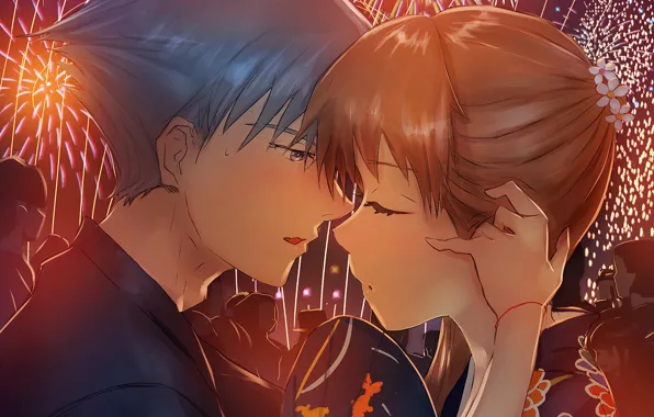 Romance, two, date, fireworks