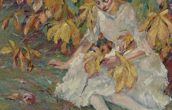 Girl, picture, Edward Cucuel, Edward Cucuel, In The Autumn Sun