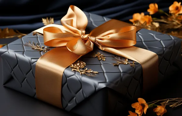 Decoration, flowers, the dark background, box, gift, Christmas, black, New year