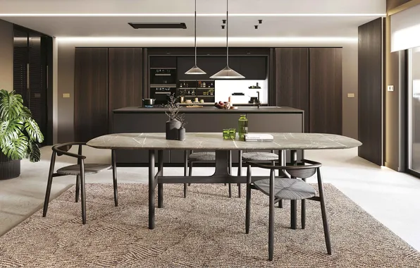 Style, Villa, interior, Italy, kitchen, dining room, dining area, Italian design