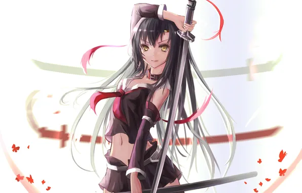 Girl, weapons, katana, anime, art, form, schoolgirl
