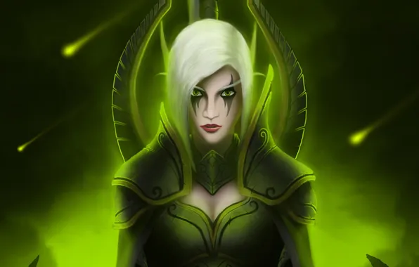 Picture girl, art, World of Warcraft, white hair, Maiev Shadowsong