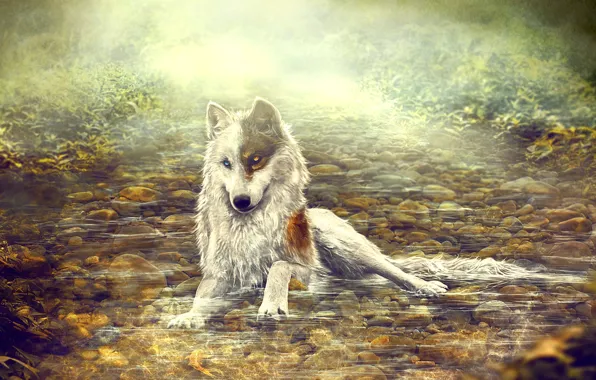 Picture water, nature, wolf, by Amphispiza