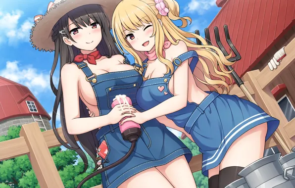 Girls, hats, farmer